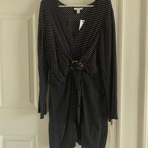 #Topshop long sleeve polka dot navy dress